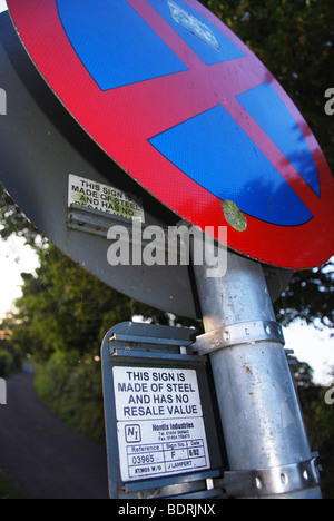 no stopping traffic sign Somerset with `no resale value` warning Stock Photo